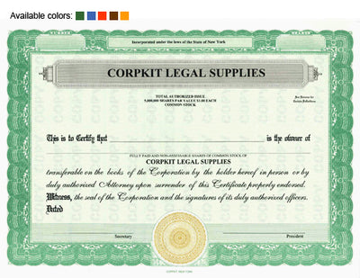Custom Stock Certificates 1 Class Multi-Class Standard Certificate