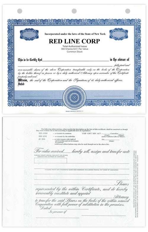 Custom Precise Stock Certificates Single Class Corporation