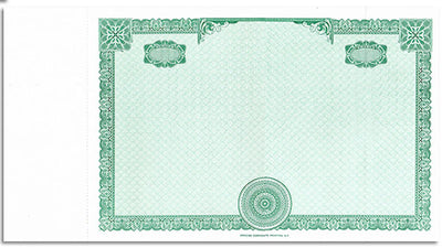 Side Stub Certificates with no wording on the Front or Back SS NW1 with Shares Box and Seal Place