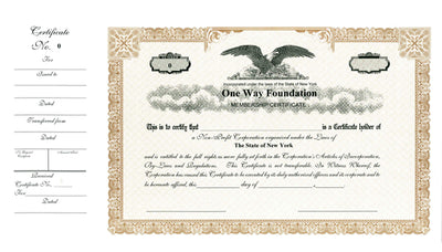 Not-For-Profit/NonProfit Side Stub SS1 Stock Certificates