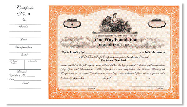 Not For Profit/Non-Profit Side Stub SS3 Stock Certificates