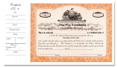 Not For Profit/Non-Profit Side Stub SS3 Stock Certificates