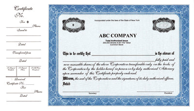 CorpKit Custom Standard Side Stub SS4 Single Class Stock Certificates