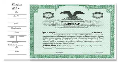 CorpKit Custom Side Stub SS1 Partnership Certificates