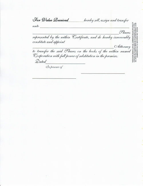 Side Stub Standard Wording Certificates SW3 for Corporation