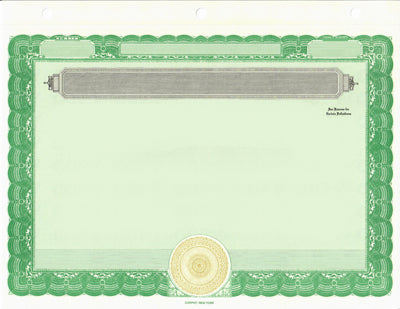Stock Certificates Blank Standard With No Wording on the Back