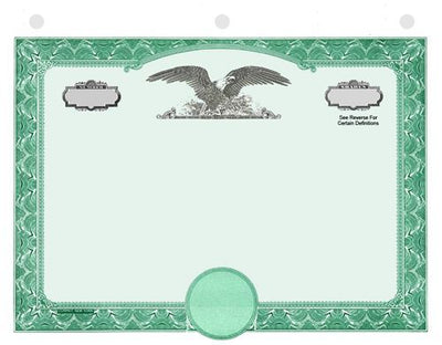 Blank Stock Certificates Eagle_C with Wording on the Back