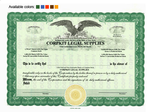 Custom Stock Certificates 4 Class Multi-Class Eagle Certificates
