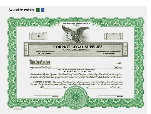Custom Stock Certificates 2 Class Multi-Class Goes Ceritificates