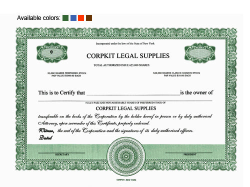 Custom Stock Certificates 2 Class Multi-Class Precise Certificates