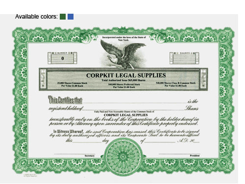 Custom Stock Certificates 3 Class Multi-Class Goes Certificates