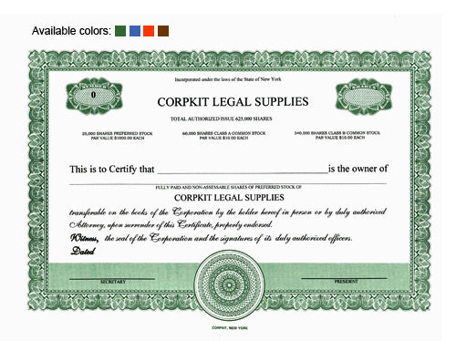 Custom Stock Certificates 3 Class Multi-Class Precise Certificates