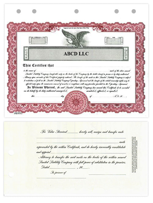 Custom Limited Liability Company Certificates Goes KG9 (Units)