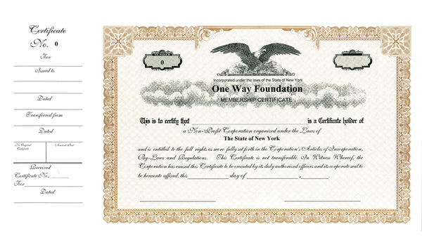 Not-For-Profit/NonProfit Side Stub SS1 Stock Certificates