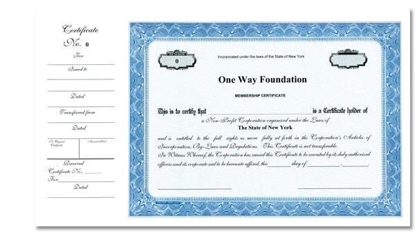 Not For Profit/Non-Profit Side Stub SS4 Stock Certificates