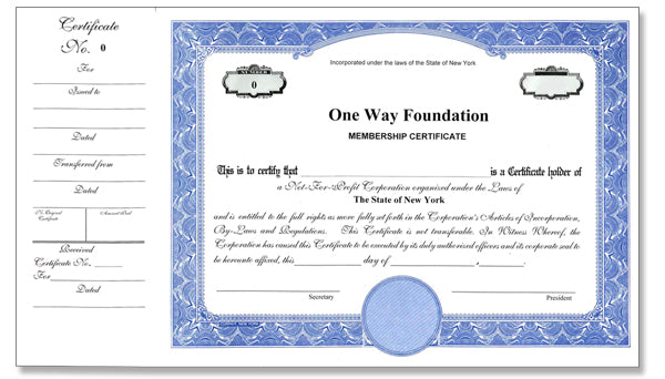 Not For Profit/Non-Profit Side Stub SS5 Stock Certificates