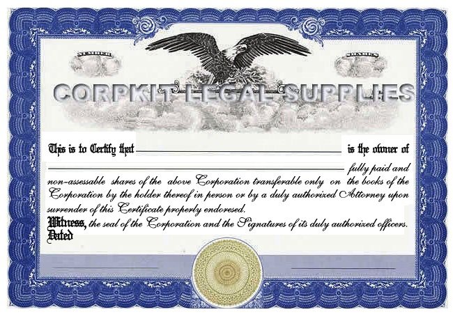 Personalize Stock Certificates Single Class Corporation