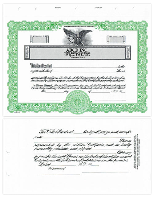 Custom Stock Certificates Goes KG Single Class Corporation