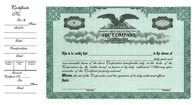 CorpKit Custom Side Stub SS1 Single Class Stock Certificates