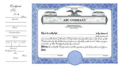 CorpKit Custom  Eagle Side Stub SS2 Single Class Stock Certificates