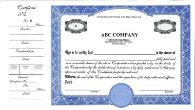 CorpKit Custom Side Stub SS5 Single Class Stock Certificates
