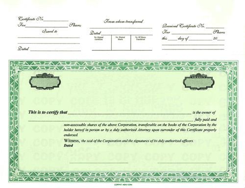 CorpKit Top Stub Certificates With Standard Wording