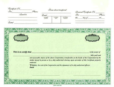 CorpKit Top Stub Certificates With Standard Wording