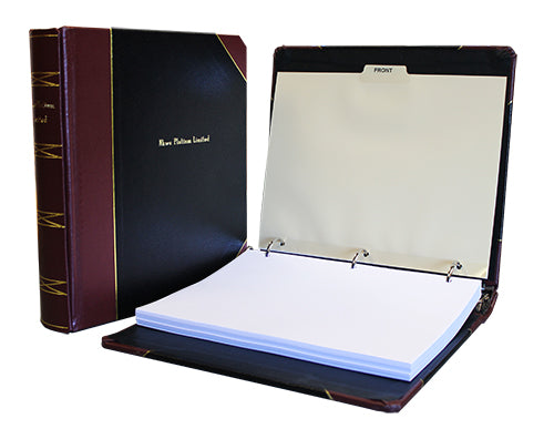 3 Ring 1 1/2" Precise Line 1/4 Bind Leather Custom Minute Book
