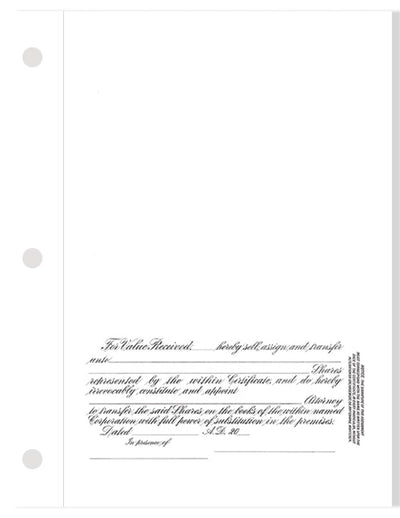 Stock Certificates Blank Goes(KG) with Standard Wording on the Back