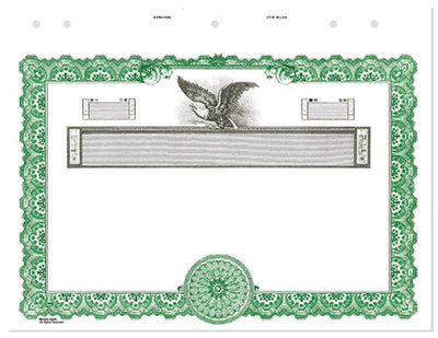 Stock Certificates Blank Goes(KG) without Wording on the Front/Back