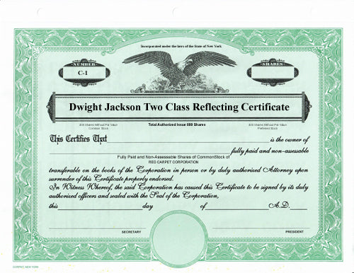 Custom Stock Certificates 2 Class Multi-Class Dwight Jackson Certificates