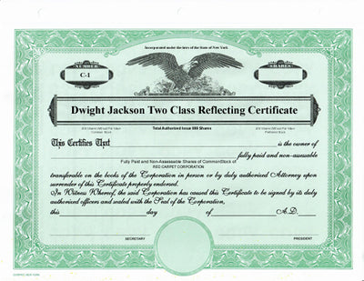 Custom Stock Certificates 2 Class Multi-Class Dwight Jackson Certificates