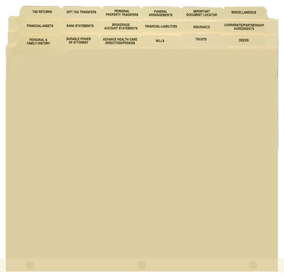 Extended Estate Planning Index Tabs