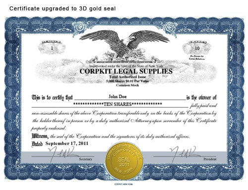 Electronic Digital Single Class Eagle Stock Certificates