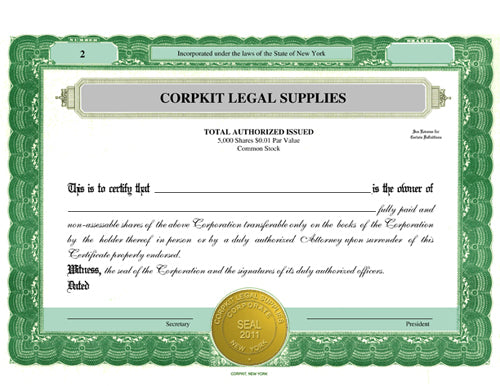 Electronic Digital Single Class Standard Stock Certificates
