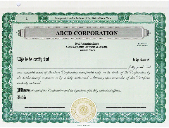 Custom Stock Certificates Single Class Corporation (Standard Border)