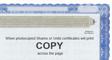 Stock Certificates Blank Standard with Standard Wording on the Back