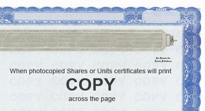 Blank Units Certificates with Standard Wording on the Back