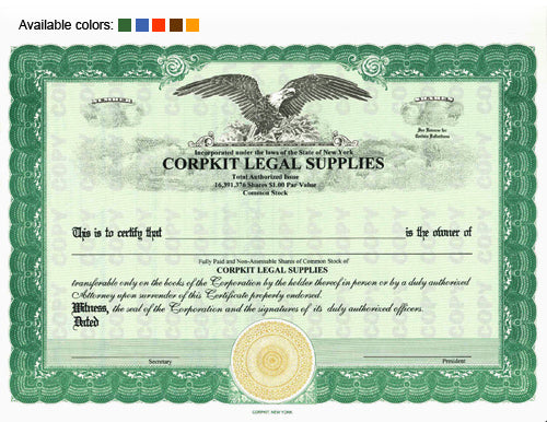 Custom Stock Certificates 1 Class Multi-Class Eagle Certificates
