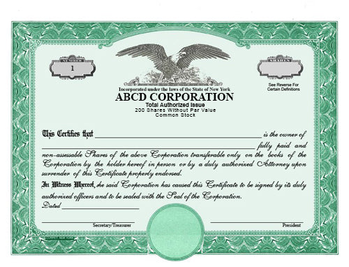 Custom Stock Certificates Eagle C Single Class Corporation