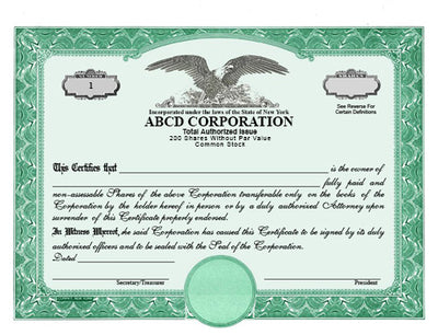 Custom Stock Certificates Eagle C Single Class Corporation