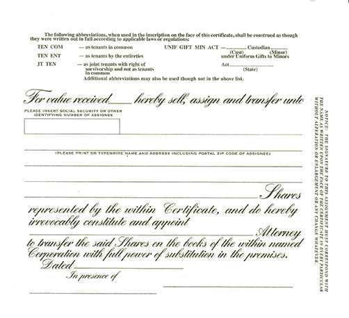 Custom Stock Certificates Single Class Corporation